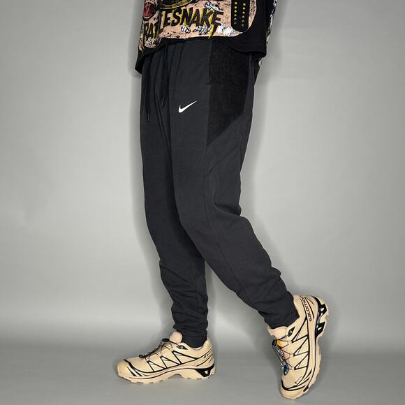 Nike Sweatpants Dark Grey Cotton Joggers White Swoosh Black Dri Fit